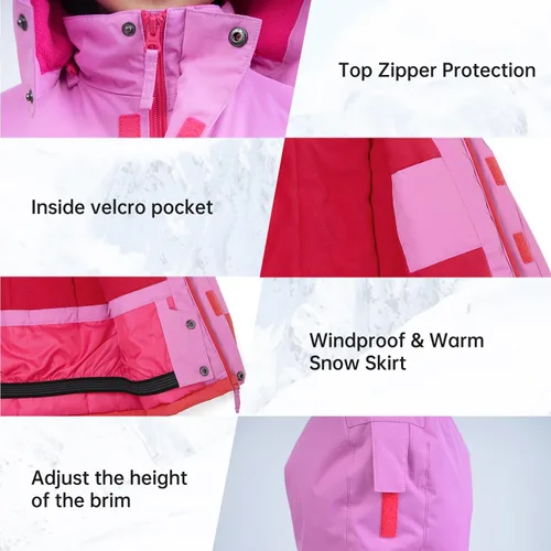 Vista 20 de Chaqueta de esquí impermeable para niñas, chaqueta de snowboard para exteriores, resistente al viento, con forro polar, abrigo de nieve cálido