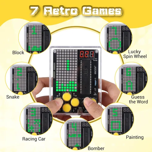 Vista 3 de PEMENOL Kit de proyecto de soldadura de juego 7 en 1, kit de electrónica de consola de juegos retro de mano para aprendizaje STEM, 3 niveles