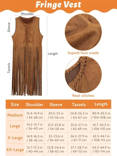 Vista 2 de AOTHSO Conjunto de 8 piezas de disfraz hippie de los años 70 para mujer, incluye chaleco con flecos, bolsa, pantalones, diadema, signo de paz