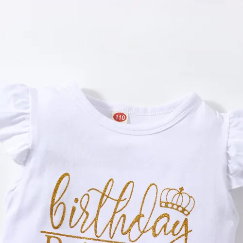 Vista 4 de Conjunto de camiseta de cumpleaños para niñas pequeñas, chaleco de princesa con volantes, camiseta sin mangas para bebés