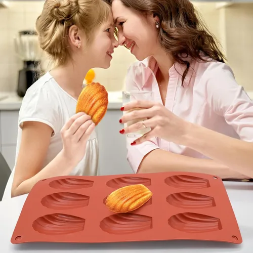Vista 4 de 2 moldes de silicona para madeleine, bandeja para hornear Madeline de 9 cavidades, molde para galletas en forma de concha