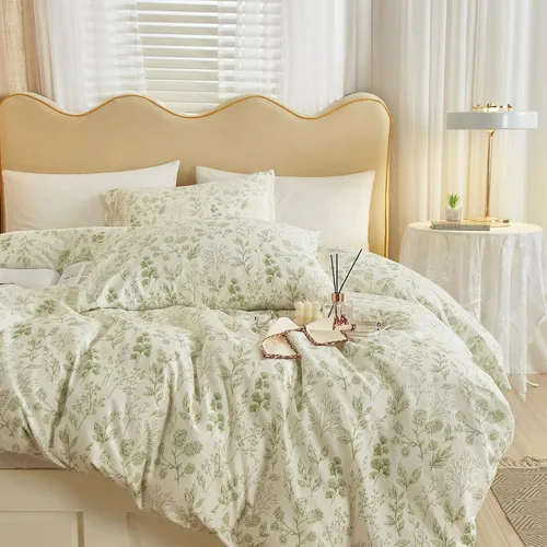 Vista 39 de EAVD Juego de edredón floral con volantes estilo jardín francés Full microfibra suave y esponjosa elegante shabby chic juego de ropa de cama floral