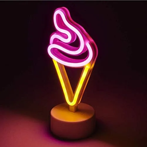 Vista 2 de Amped & Co Lámpara de escritorio de helado, colección mini LED neón, decoración de habitación Night Lite, funciona con pilas, 8 pulgadas, letreros