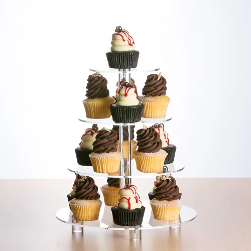 Vista 6 de Soporte para cupcakes de 4 niveles, torre redonda de acrílico para cupcakes, soporte para tartas de varios niveles, soporte transparente grande