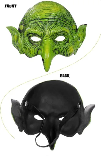 Vista 2 de Máscara de bruja vieja para mascarada, duende de espuma de media cara, máscara de hechicera de nariz de águila para disfraz de cosplay