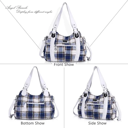 Vista 3 de Angel Barcelo - Bolsa de hombro amplia para mujer, diseño Hobo, cuero lavado
