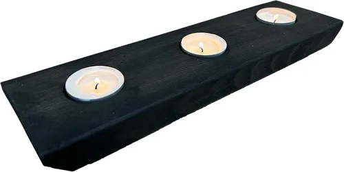 Vista 11 de Portavelas de 3 candelabros de madera con velas de té, 12 pulgadas, decoración del hogar para exhibición de mesa (madera natural, cónico moderno)