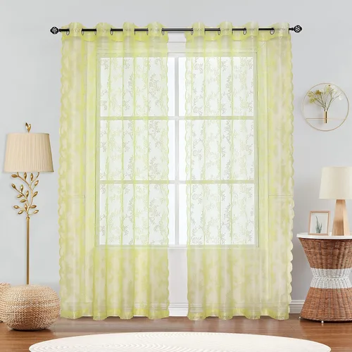 Vista 13 de Cortinas traslúcidas de encaje rosa para dormitorio, 55 x 54 pulgadas, paneles de cortina de encaje con rosas florales francesas, cortinas duraderas