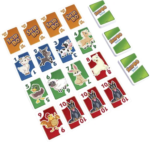 Vista 6 de Mattel Games Skip Bo Junior - Juego de cartas con 2 niveles de juego, 112 cartas, entretenimiento de secuencia para 2 a 4 jugadores a partir de 5