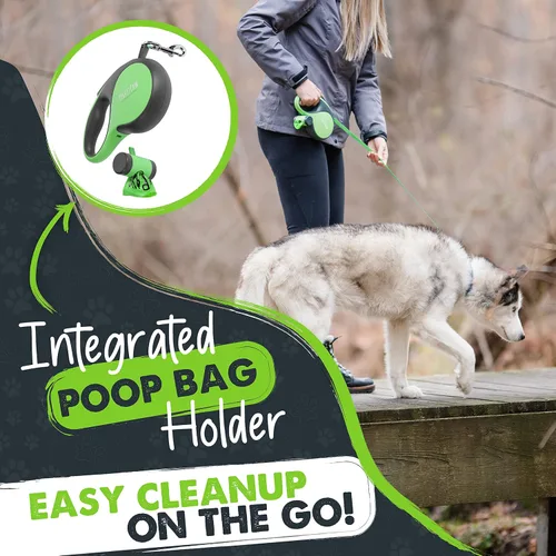 Vista 3 de Correa retráctil Mighty Paw con soporte incorporado para bolsas de excremento Correa retráctil para perros de 16' de largo para perros pequeños