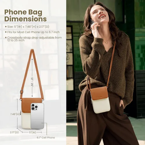 Vista 2 de befen Bolsos cruzados pequeños de cuero genuino para mujer, bolsa cruzada para teléfono celular con ranuras para tarjetas de bloqueo RFID