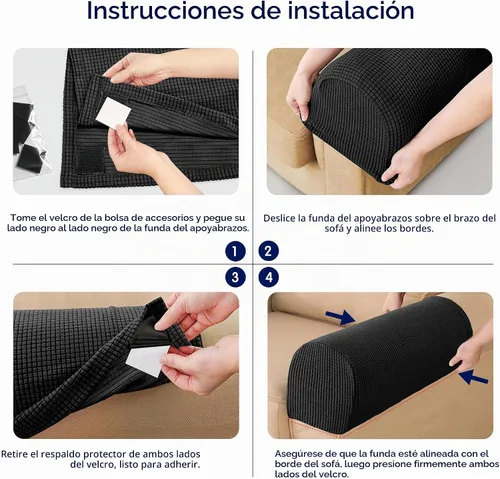Vista 3 de SUBRTEX Juego de 2 fundas elásticas para brazos de sofá, fundas a cuadros para brazos de sofá, fundas antideslizantes para reposabrazos de Negro