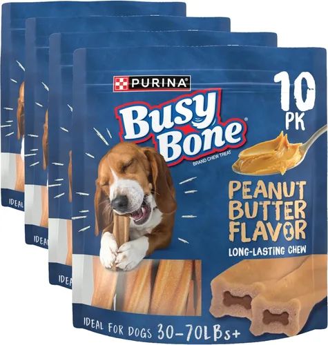 Vista 13 de Purina Busy Bone Huesos Masticables para Perros Adultos, Mantequilla de Maní - Bolsa de 10 ct