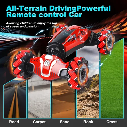 Vista 5 de Coche RC, auto de acrobacias con gestos RC, auto multifuncional de control remoto de deformación rotativa, regalos de cumpleaños para niños de 3 a