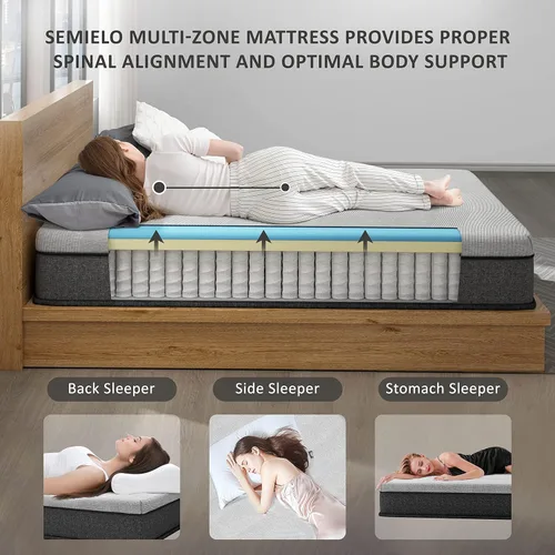 Vista 6 de Colchón Queen híbrido de espuma viscoelástica de 10 pulgadas, certificado CertiPUR-US, cama en una caja, alivio de presión, cubierta de carbón