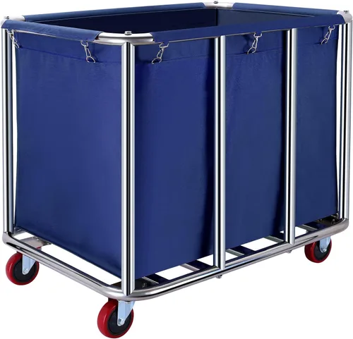 Vista 9 de Carrito de lavandería comercial con ruedas, carrito de lavandería industrial de 400 L, cesta de lavandería con ruedas con marco de acero y tela