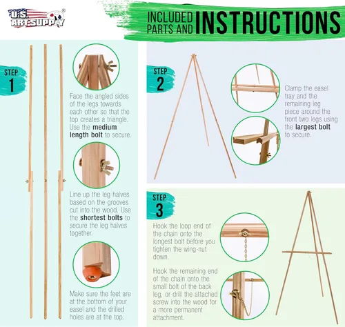 Vista 7 de US Art Supply Torrey caballete con trípode de madera, 64 pulgadas de alto x 27.5 pulgadas de ancho, para artista, con cadena ajustable (1 caballete)