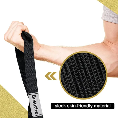 Vista 5 de Correa elástica para yoga, no elástica, con letras y comentarios, 10 bucles para terapia física, ejercicio, pilates, baile, gimnasia
