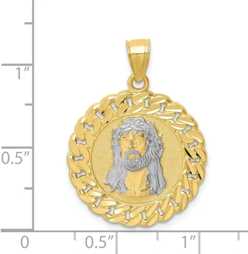 Vista 4 de Colgante de oro amarillo macizo de 10 quilates con dos tonos de corte de diamante con cara de Jesús, Metal