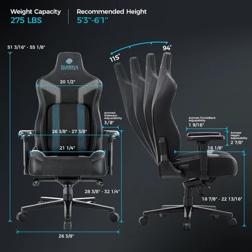 Vista 3 de EUREKA ERGONOMIC Silla de juegos GC08, silla de videojuegos para computadora con soporte lumbar, sillas ergonómicas para jugadores con cojín