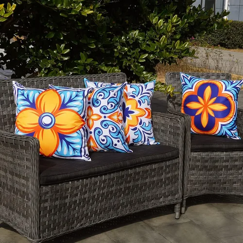 Vista 5 de ONWAY Juego de 4 fundas de almohada para exteriores, impermeables, de 20 x 20 pulgadas, diseño floral, bohemio, decorativas, para banco, sofá