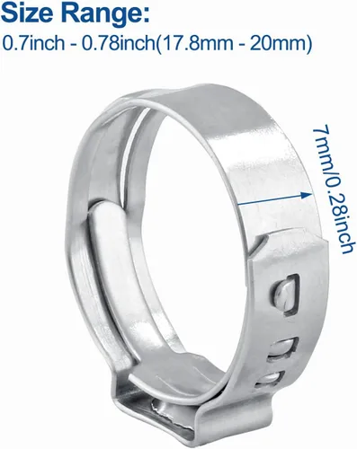 Vista 2 de Biaungdo 50 abrazaderas de manguera, abrazaderas de manguera de oreja de acero inoxidable 304, rango ajustable (0.701 in - 0.787 in) surtido