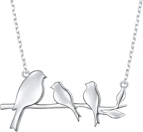DAOCHONG Collar de plata de ley 925 con diseño de pájaros y pájaros en rama para mamá de hija e hijo