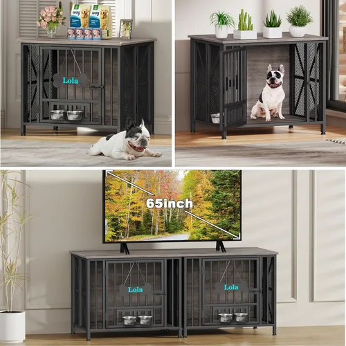 Vista 7 de EasyCom Muebles plegables para perros, jaulas de 31.5 pulgadas para perros pequeños/medianos, perrera de madera para interiores con etiqueta