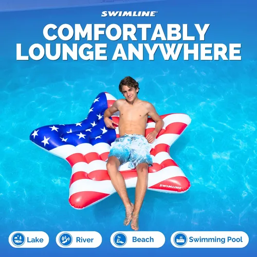Vista 72 de Swimline Balsa inflable con diseño de bandera de la paz americana de isla para piscina Sandía