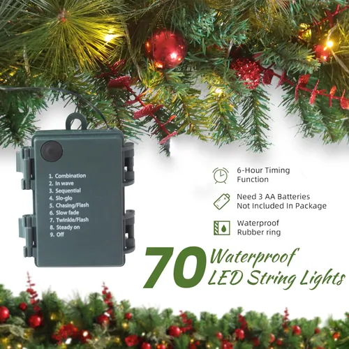 Vista 8 de Guirnalda de Navidad preiluminada de 9 pies con luces, guirnalda de Navidad para mesa, chimenea, escalera, manto de pared, decoración de interiores