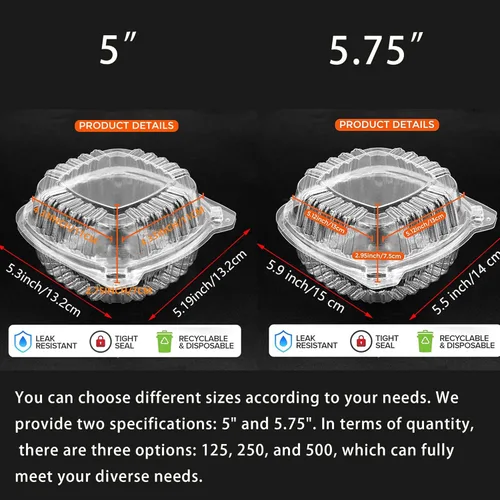 Vista 2 de 500 recipientes de plástico transparente con bisagras de 5.75 pulgadas, recipientes de plástico transparente para llevar, recipiente de comida