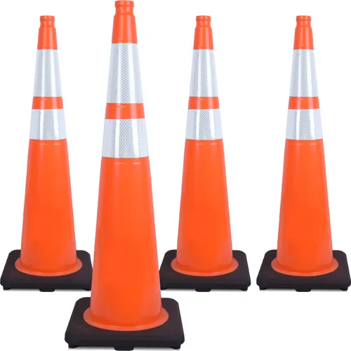 Vista 17 de Conos de Tráfico de PVC Naranja/Verde Fluorescente, Cono de Estacionamiento con Base Negra Pesada Estructuralmente Estable Resistente a