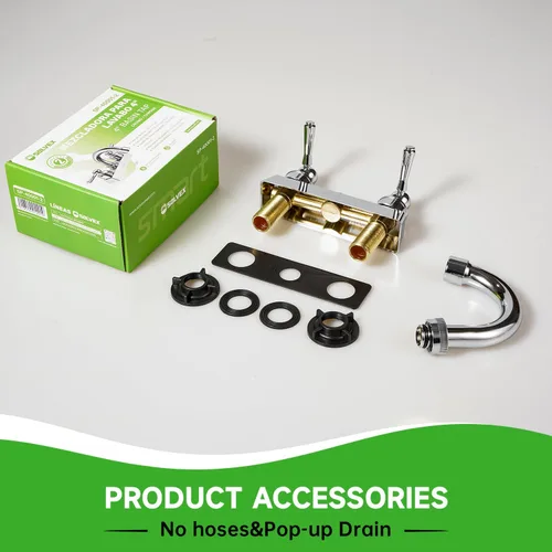 Vista 6 de SOLVEX Centerset SP-40001-2 - Grifo de baño de 2 manijas de 4 pulgadas, 3 agujeros, níquel cepillado, grifo de lavabo de baño con montaje