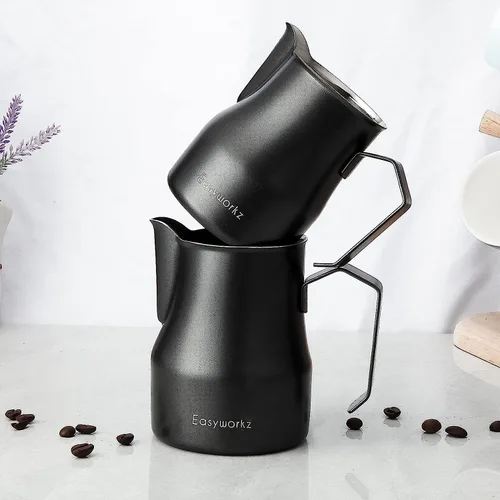 Vista 7 de Easyworkz Jarra de café expreso al vapor de acero inoxidable de 15 onzas para espumar café Picther, jarra de leche, taza de arte de capuchino
