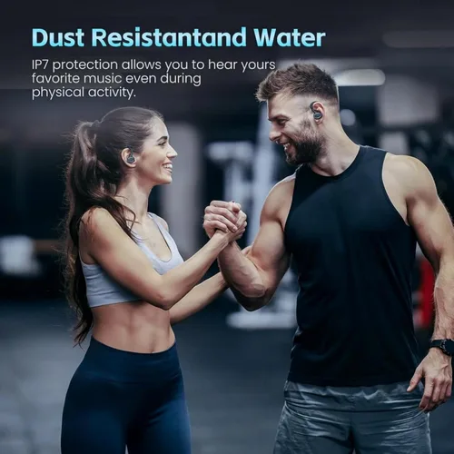Vista 6 de Auriculares inalámbricos Bluetooth 5.3 con cancelación de ruido, auriculares estéreo con micrófono IPX7 resistentes al agua con gancho para teléfono