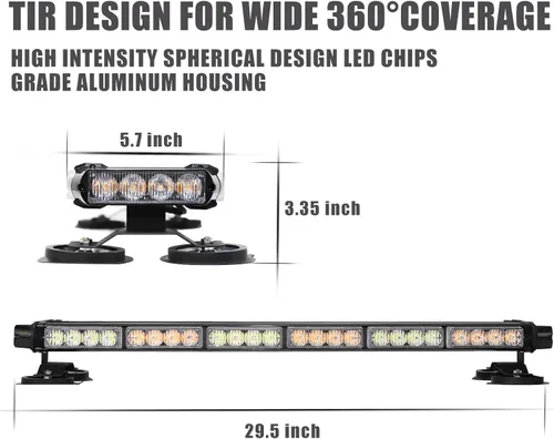 Vista 3 de WINECO - Barra de luces estroboscópicas LED ámbar de 29.5" para techo, doble cara intermitente, luz de emergencia, señal de peligro, advertencia
