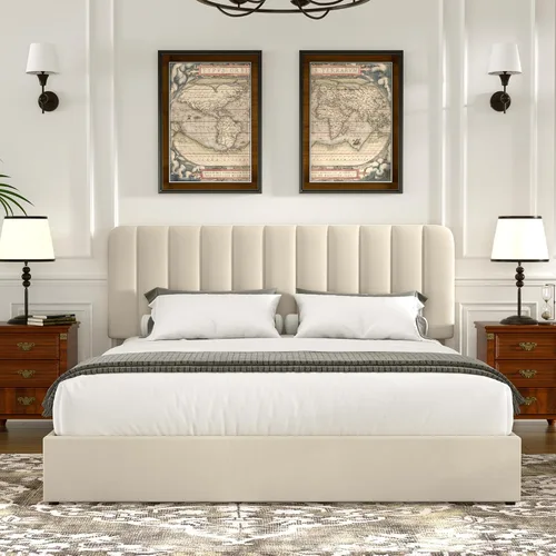 Vista 6 de VECELO - Base de cama tapizada de tamaño Queen con cabecera y 4 cajones, cama de plataforma de almacenamiento de terciopelo, soporte de listones