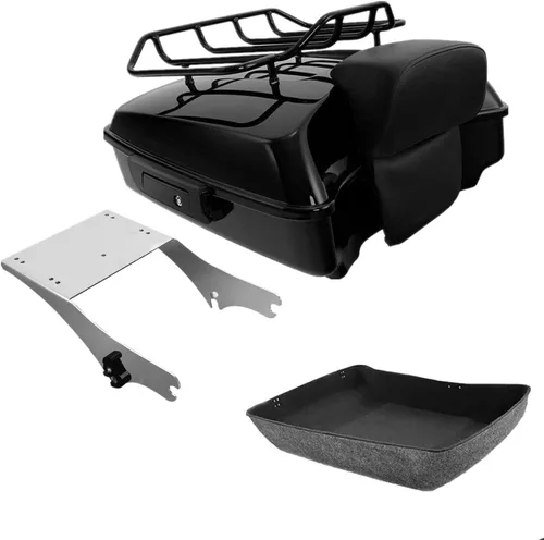 Vista 14 de TCMT Caja de maletero de motocicleta cortada, almohadilla de respaldo, soporte de montaje desmontable compatible con Harley Touring 1997-2008 Road