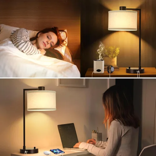 Vista 5 de Luvkczc Lámpara de Mesa para Dormitorio Juego de 2 con Puertos USB C+A - Lámpara de Noche Totalmente Regulable Sin Escalones con Pantalla de Lino