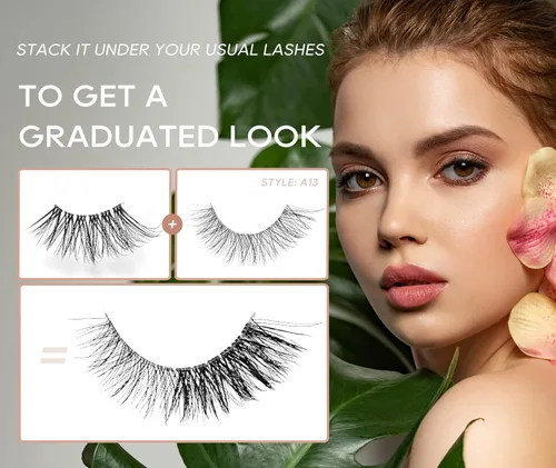 Vista 4 de Onlyall Pestañas postizas naturales y finas, pestañas de media pestaña, aspecto natural, pestañas esponjosas, pestañas de media pestaña, pestañas