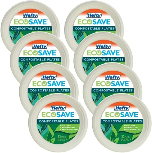 Vista 3 de Hefty EcoSave - Platos desechables, hechos de materiales a base de plantas, platos de papel resistentes y aptos para microondas, platos desechables