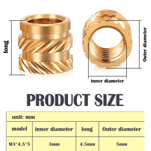Vista 2 de FERCAISH 100 tuercas moleteadas, insertos roscados de latón para piezas impresas en 3D, tuercas de latón, tornillos de rosca de sarga