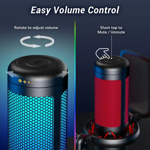 Vista 5 de TONOR Juego de micrófonos para juegos con brazo de brazo, micrófono de condensador vocal para PC con soporte, micrófono USB con luz RGB controlable