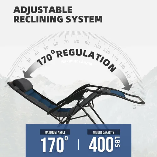 Vista 4 de Zero Gravity - Silla reclinable plegable de gran tamaño XL, silla de descanso acolchada anti gravedad con almohada ajustable y soporte para tazas