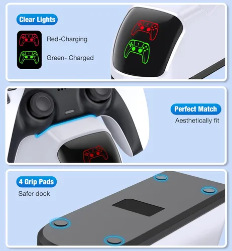 Vista 6 de Estación de carga de controlador PS5 para Playstation 5 Dualsense controlador con base de cargador de doble soporte, accesorios de cargador
