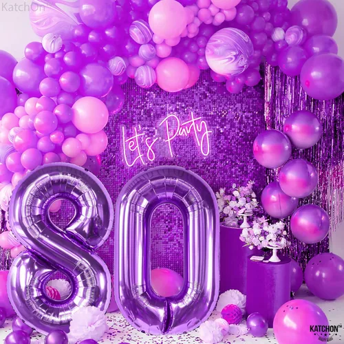 Vista 3 de KatchOn, Globos gigantes morados del número 80 – 40 pulgadas Decoraciones de cumpleaños 80 para mujer Globo de cumpleaños 80 morado Globos