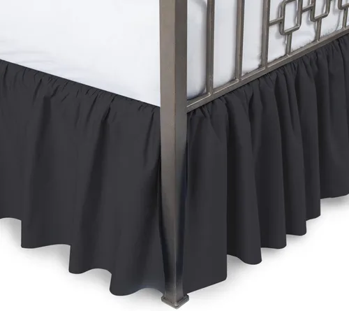 Vista 3 de Falda de cama de algodón puro de 600 hilos, 1 pieza de algodón con volantes de tamaño individual con falda de cama de esquina dividida, 11.8 in