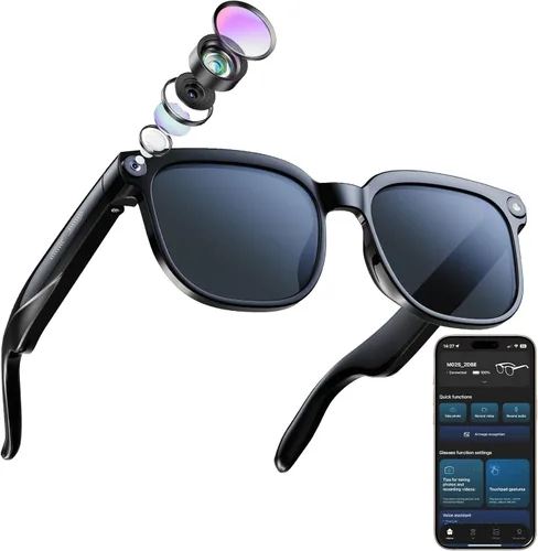 CJkao Lentes inteligentes con cámara, música y llamadas Bluetooth, gafas de cámara HD de 800 W, grabación de video 1080P, control de asistente de
