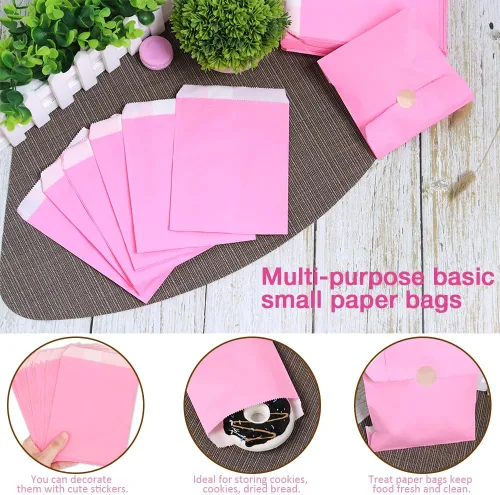 Vista 6 de 200 bolsas de papel planas de 5.1 x 7.1 pulgadas, bolsas planas para galletas de panadería, bolsas para chocolate, postres, galletas (rosa)