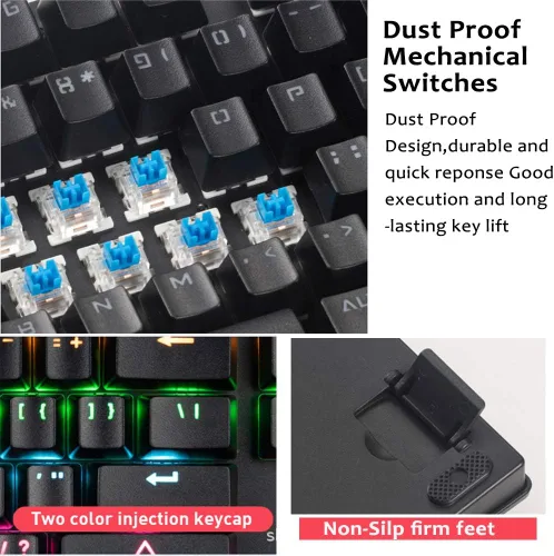 Vista 5 de Teclado mecánico para juegos K917 RGB Teclado retro de 87 teclas, interruptor azul, retroiluminación LED, teclas redondas, teclado iluminado